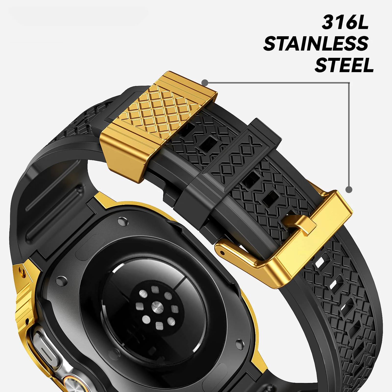 Silicone Band with Stainless Steel Case Cover Compatible with Samsung Galaxy Watch 8 Ultra 47mm/ Ultra 7 47mm Bands   for Men