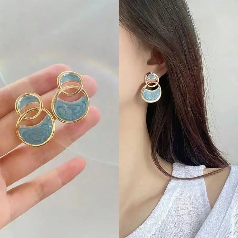 

1 пара летних морских синих французских роскошных сережек-гвоздиков для женщин, модные украшения для отпуска, повседневной носки и на каждый день.