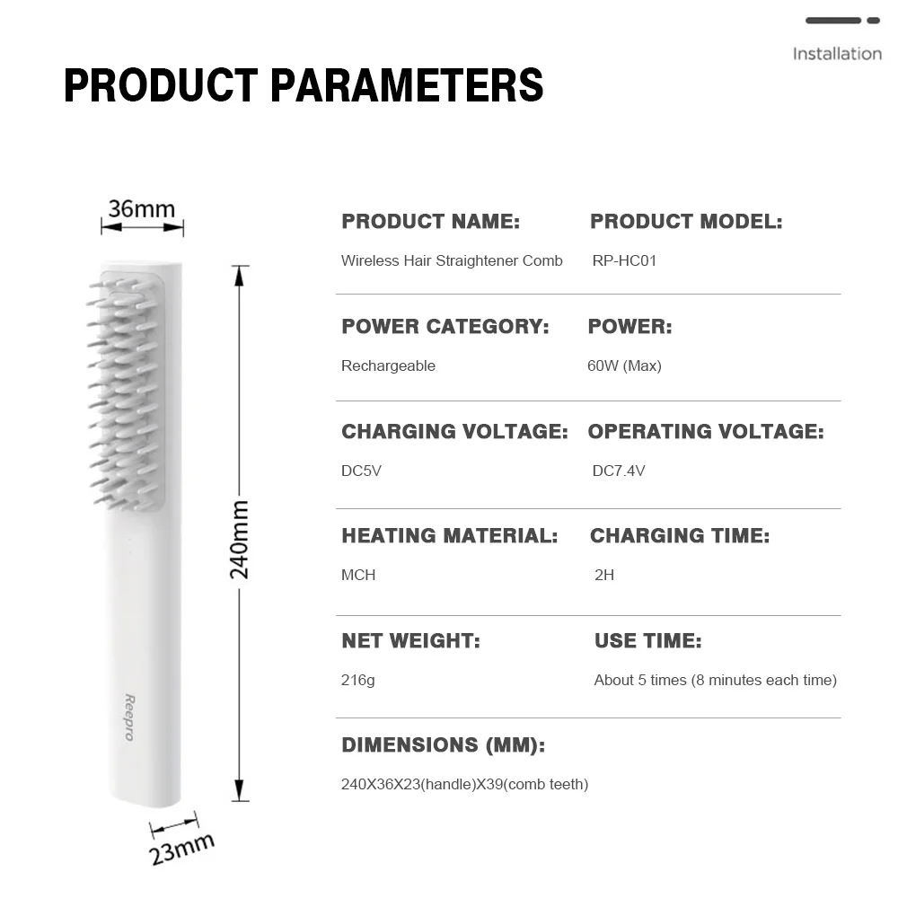 المحمولة اللاسلكية تسخين الشعر مشط 2 في 1 USB لاسلكي جهاز فرد شعر صغير و بكرة الشعر متموج-تصفيف الشعر صالون تصفيف أداة