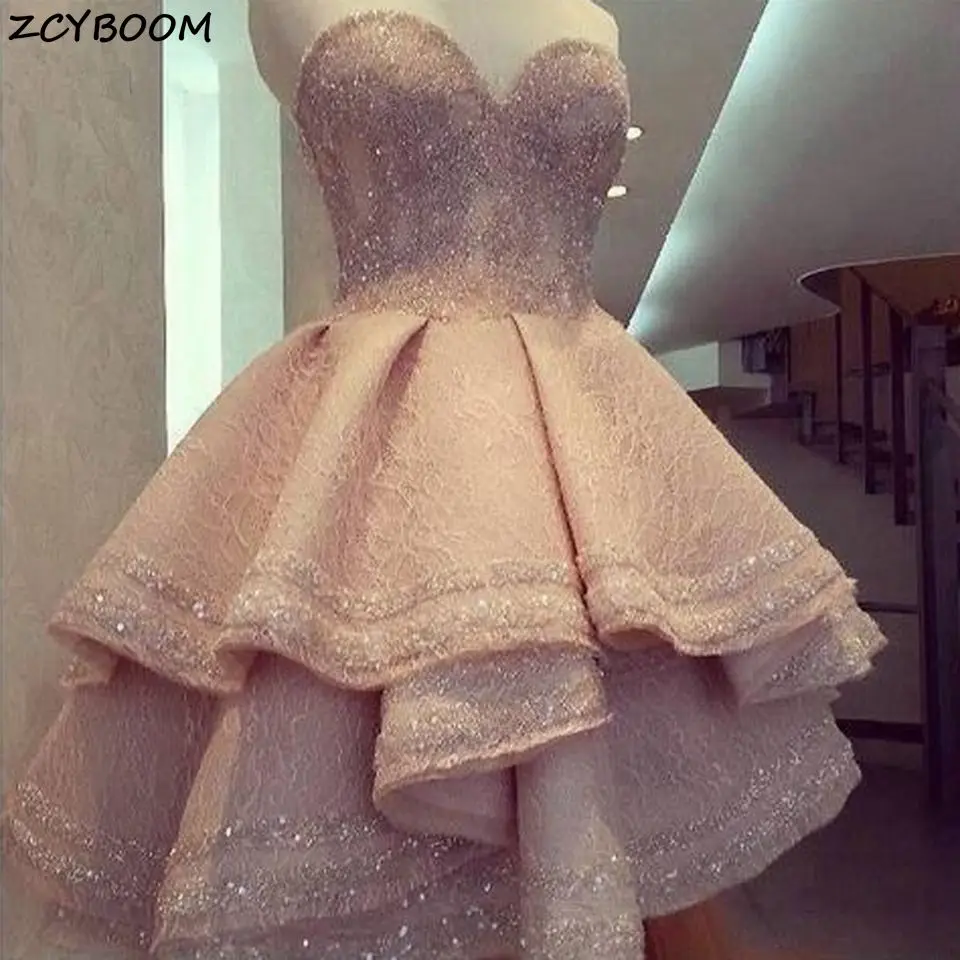 Elegant Light Pink Cocktail Dresses 2025 Formal Party Prom Dress Ruffles Sequins Lace Graduation Sweetheart Neck Evening Gowns