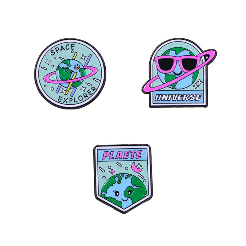 3Pcs/Set Space Explorer Collection Enamel Pins Universe The Earth Planet Brooches Galaxy Jewelry