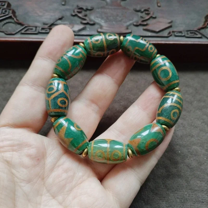 Antique Tibetan Area Backflow Green Agate Bracelet First Glance to Dzi Bead Beads Family Portrait B