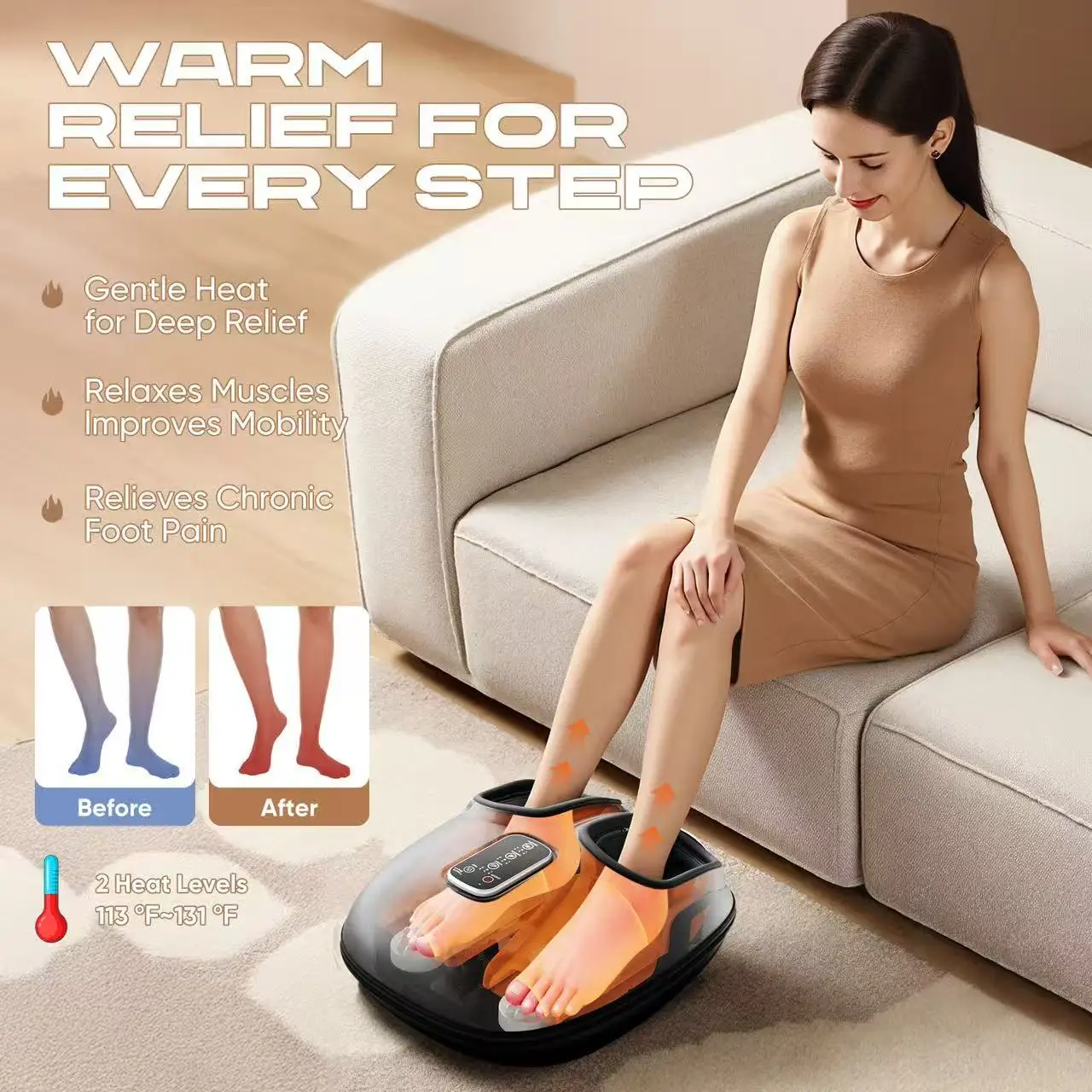 Phenitech Shiatsu Foot Massager Foot Spa Plantar Deep Kneading Therapy Multi-Level Settings Home Office Use