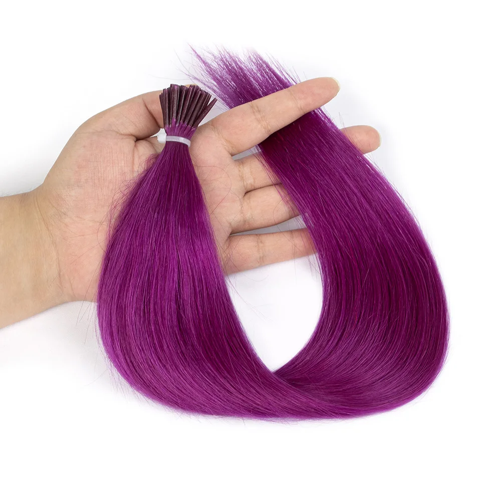 Gekleurd Paars I Tip Micro Bead Human Hair Extensions Roze Groen Blauw Pre Bonded Micro Links Echte menselijke haarverlenging voor salon