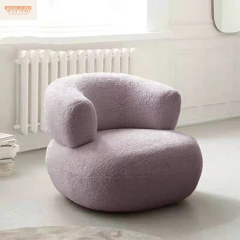 

Скандинавский дизайн, простая гостиная, креативный U-образный диван, балкон, спальня, маленький белый диван из овечьей шерсти для отдыха, диван-кресло для одного человека