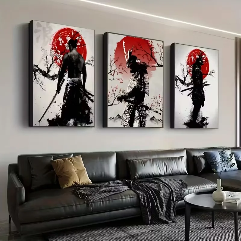 3PCS Traditional Japanese Samurai Classic Home Decora Wall Decora Hanging Paintings Ideal Office Decora and Living Room Decora view 4