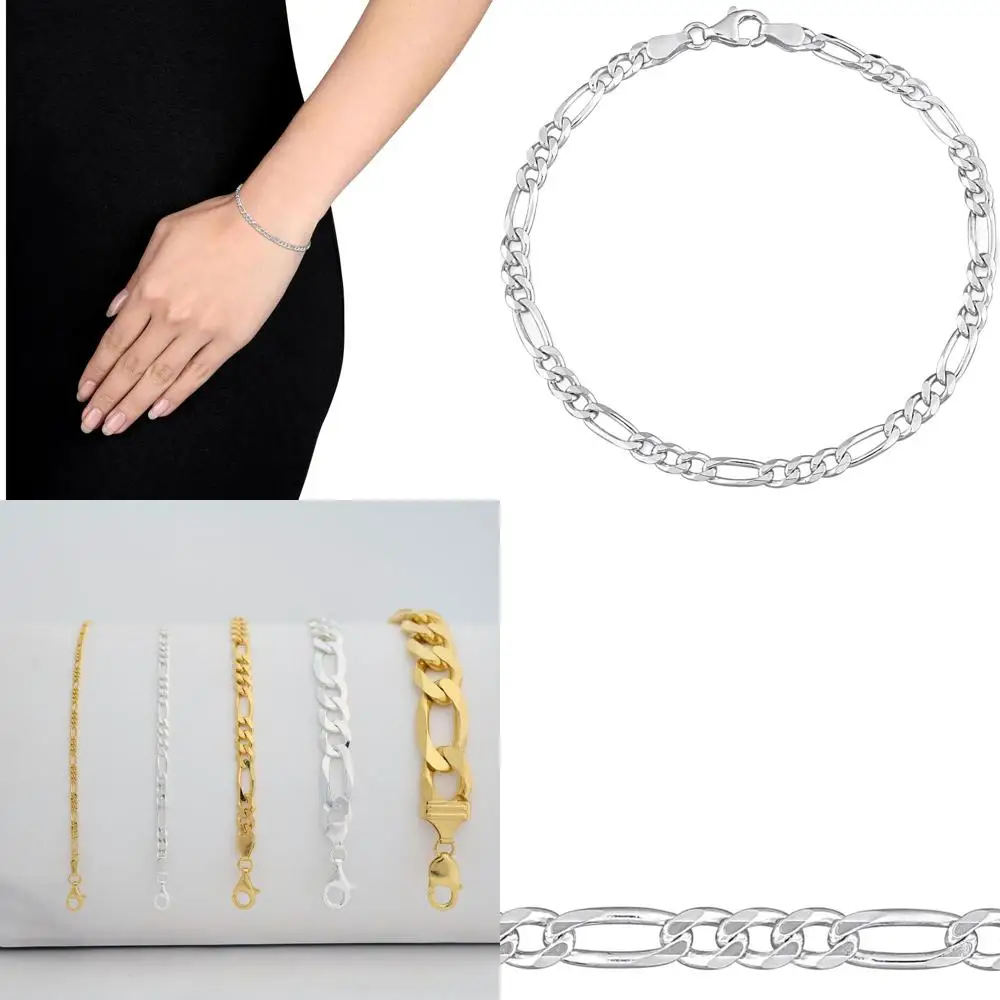 

Men & Women's Figaro Chain Bracelet - 925 Silver or Gold-Plated, Sizes 2.2-14.5mm, 7.5-9 Lengths