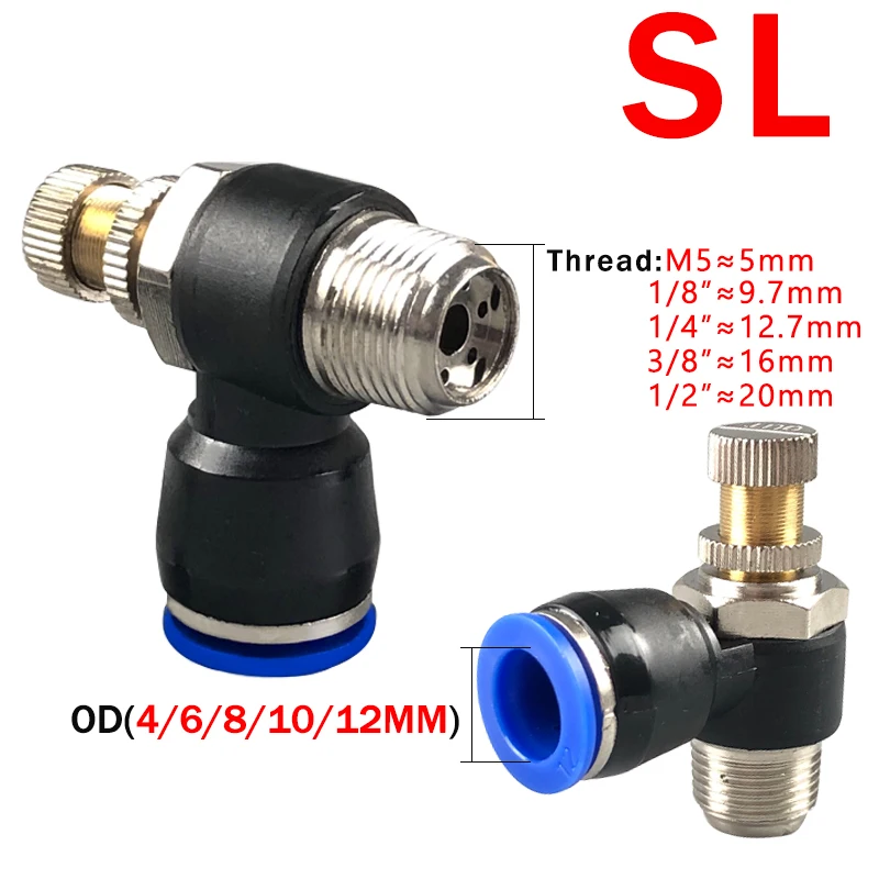 

20/50/100PCS Fast connection Pneumatic Fitting SL 4 6 8 10 12mm Thread 1/8 1/4 3/8 1/2 Air Speed Regulating Valve Throttle Valve