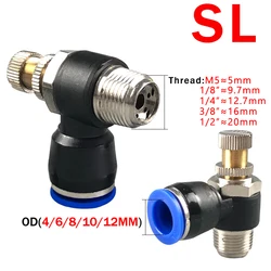 20/50/100PCS Fast connection Pneumatic Fitting SL 4 6 8 10 12mm Thread 1/8 1/4 3/8 1/2 Air Speed Regulating Valve Throttle Valve