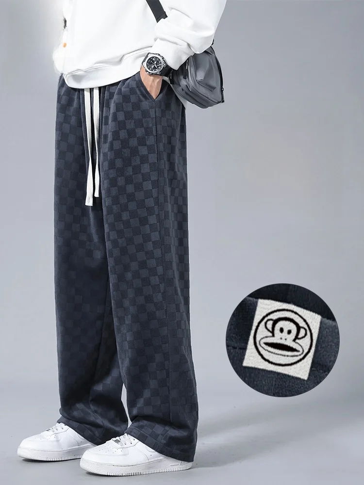 

PaulFrank Large Mouth Monkey American Chboard Pattern Men's Casual Pants Spring Summer Loose Wide Leg Pants Drapey Sle