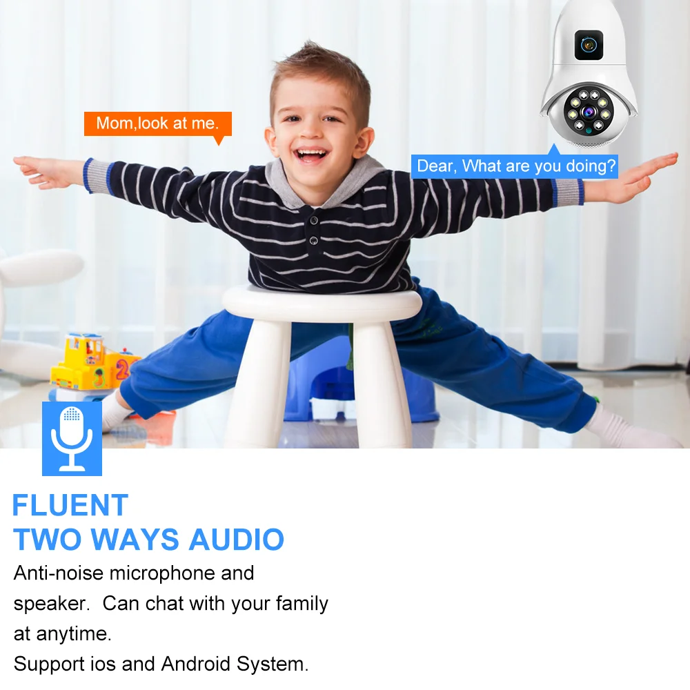 V380 Pro Light Bulb E27 Dual Lens IP Camera Outdoor Security Protection WiFi 4MP Dual Screen IR Night Vision Two Way Audio