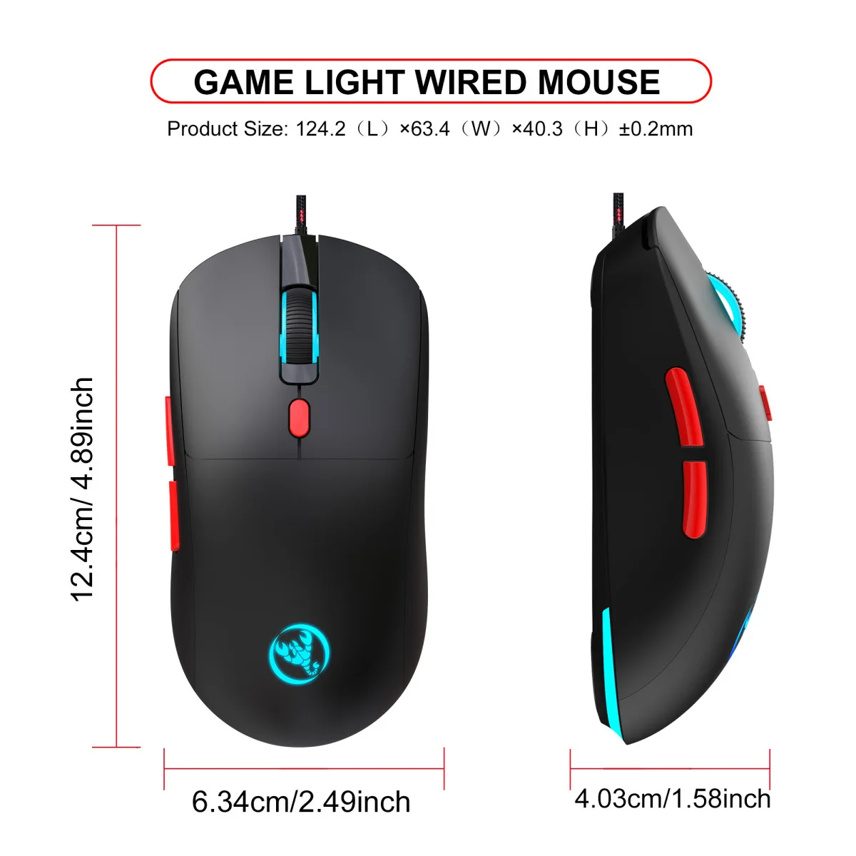 Mouse com fio USB UTHAI X200 com luz de fundo colorida, 6 botões, 3600DPI ajustável, acessórios de computador, mouse fotoelétrico