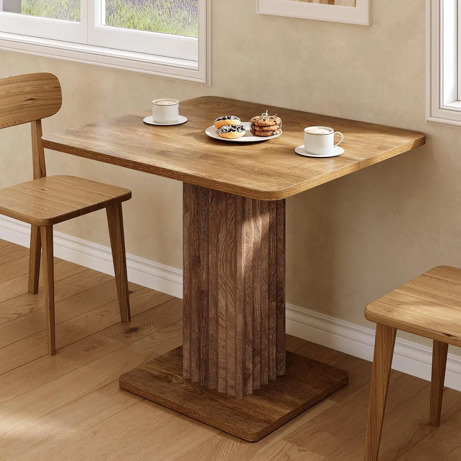 

35.4"x31.5" Wood Dining Table Fluted Base Modern Farmhouse Kitchen Home 2-4 Seats, Customized