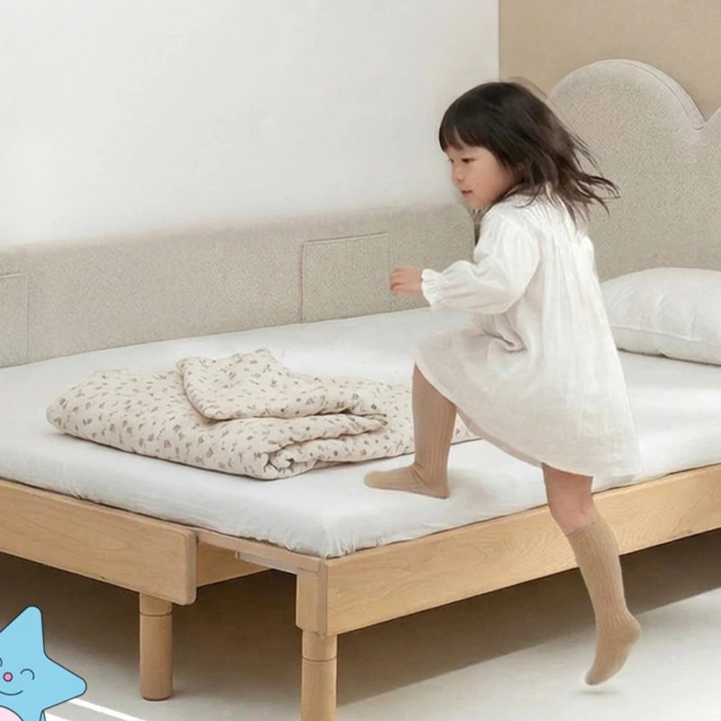 All Solid Wood Children's Bed Retractable Boys and Girls Small Apartment Bedroom Cloud Princess Flush Bed