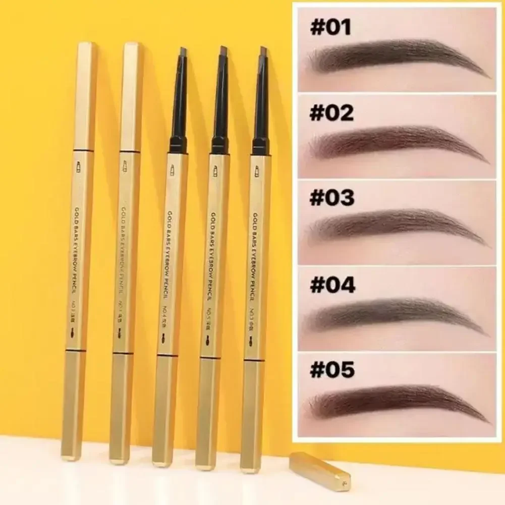 Crayon à sourcils naturel 5 couleurs marron Double tête longue durée étanche Ultra fin stylo à sourcils luxe or cosmétique