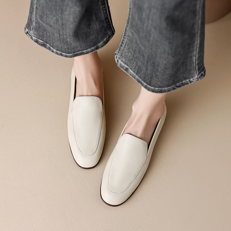 2023 new Spring women pumps natural leather 22-25cm cowhide+sheepskin +pigskin full leather round toe loafers low heels shoes