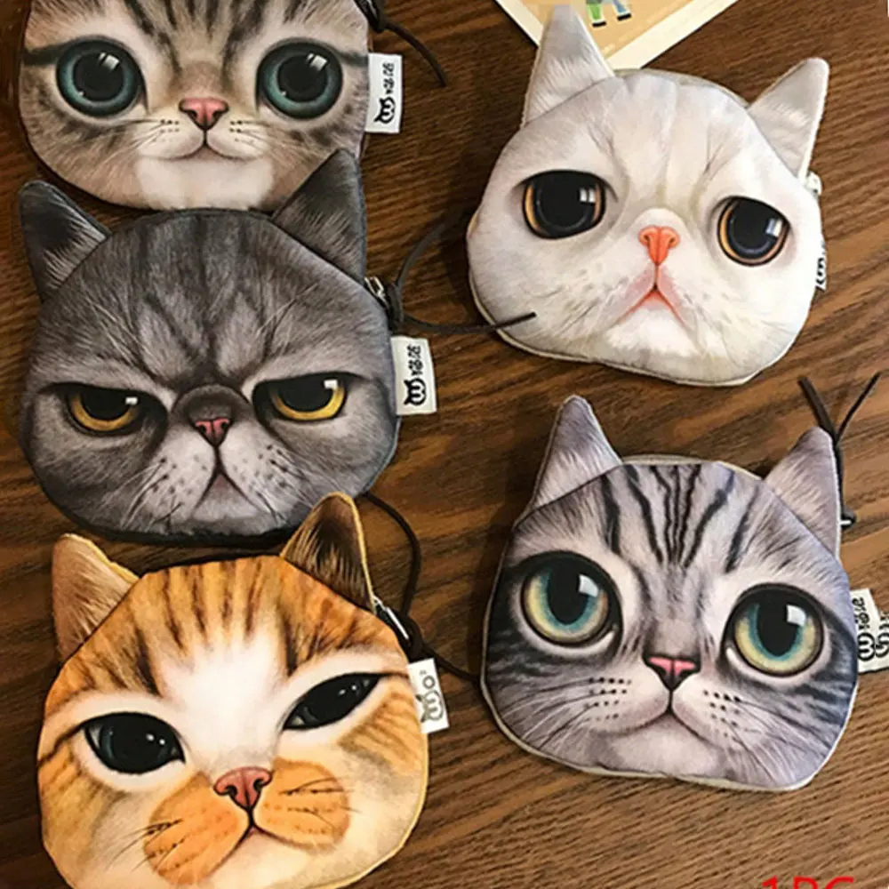 Monedero de la serie Wild Cat para mujer, monedero con diseño de cara de gato, monedero de felpa con cremallera con diseño de perro, monedero pequeño, bolsa de maquillaje, bolsa de regalo para mujer, bolso de mano, billetera con diseño de gato, mini bille