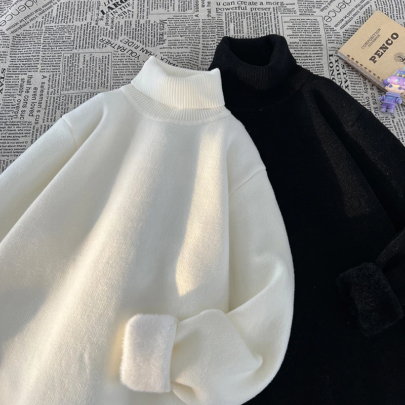 

Удобный мужской вязаный свитер с высоким воротом, свободного кроя, модный, на весну-осень, цветной, верхняя одежда, размер M