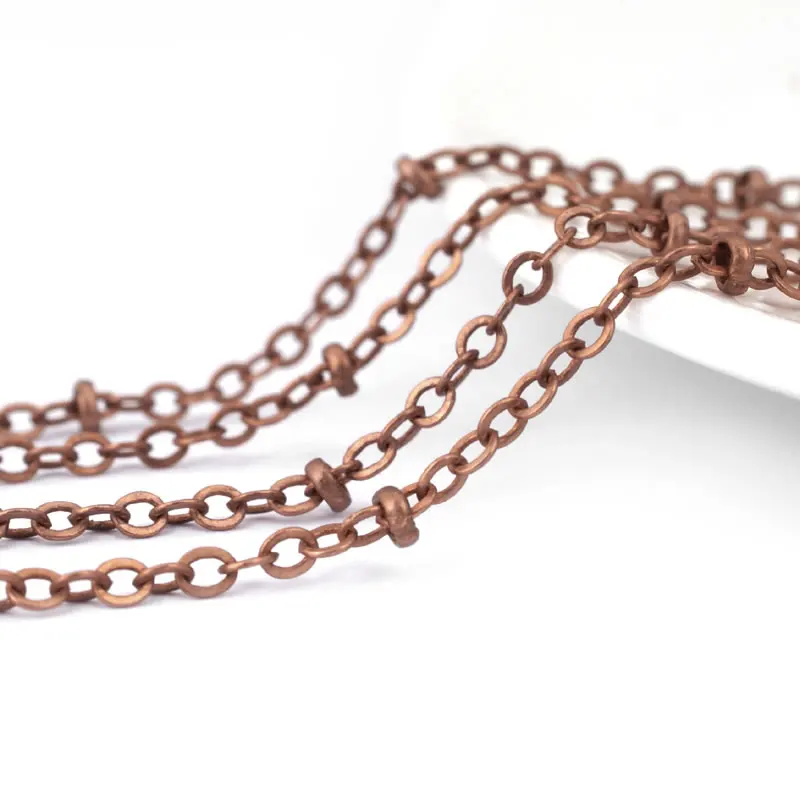 Szerokość 1.5MM 2MM Płaskie owalne ogniwo z koralikami Kula stacji Antyczny brąz Naszyjnik Łańcuchy Diy Akcesoria Rosediy oficjalny spotkanie — zdjęcie 5