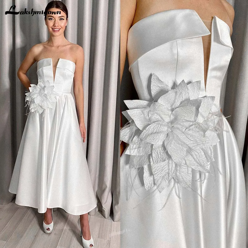 Lakshmigown broche de flores blancas grandes para vestido de novia, vestidos de novia cortos de playa, vestido de fiesta de boda de princesa