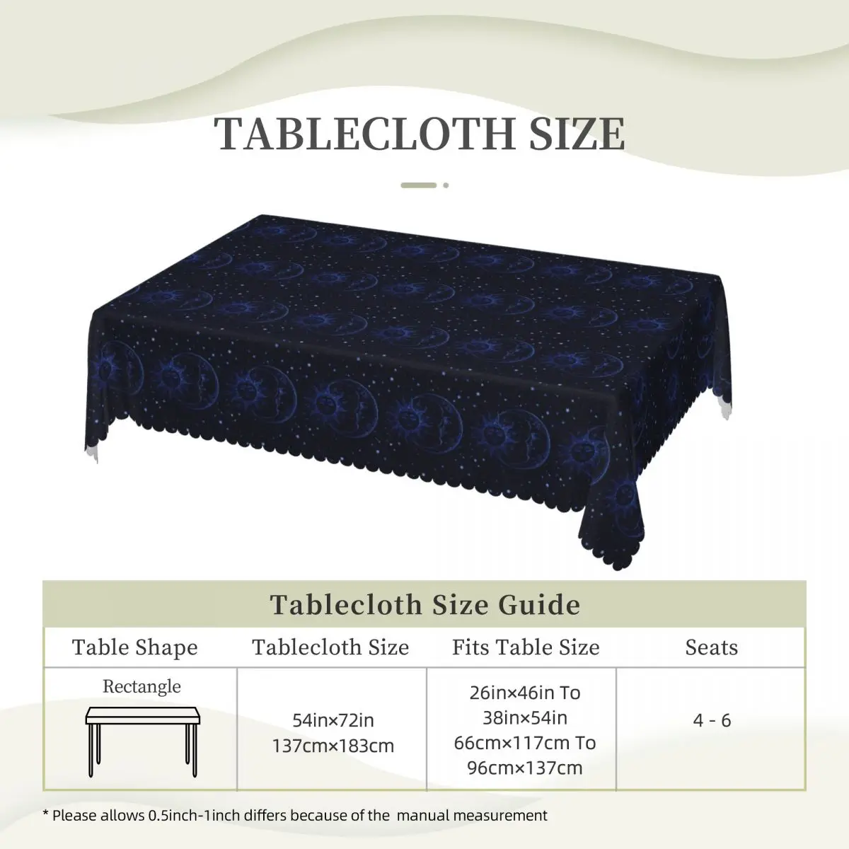 Celestial Mystic Esoteric Magic Sun Moon Customized Rectangular Tablecloth Waterproof Table Cover for Festival Party Table Cloth