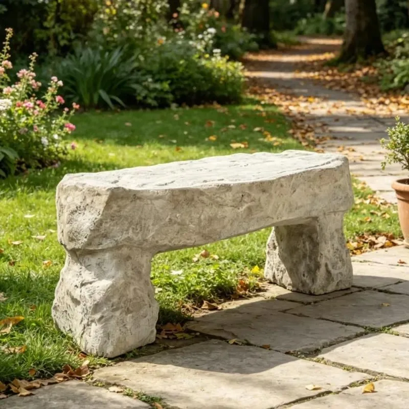Antique Rough Stone Fiberglass Bench Natural Surface Outdoor Garden Seat for Villa Courtyard Patio Landscape Decoration