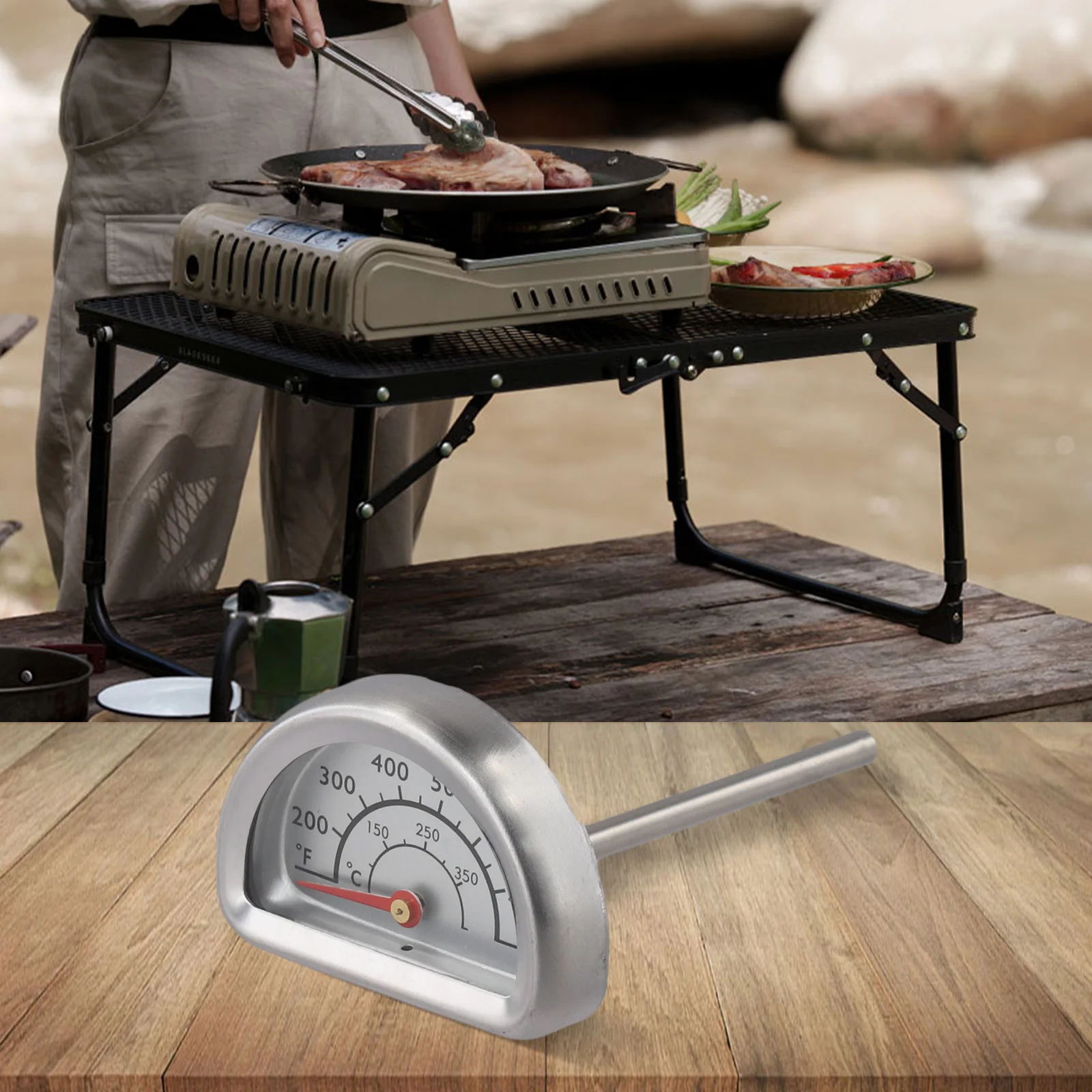 

Easy To Read Cooking Thermometer Outdoor Cooking BBQ Temperature Gauge Bimetallic Cooking Thermometer Dual Scale Measurement