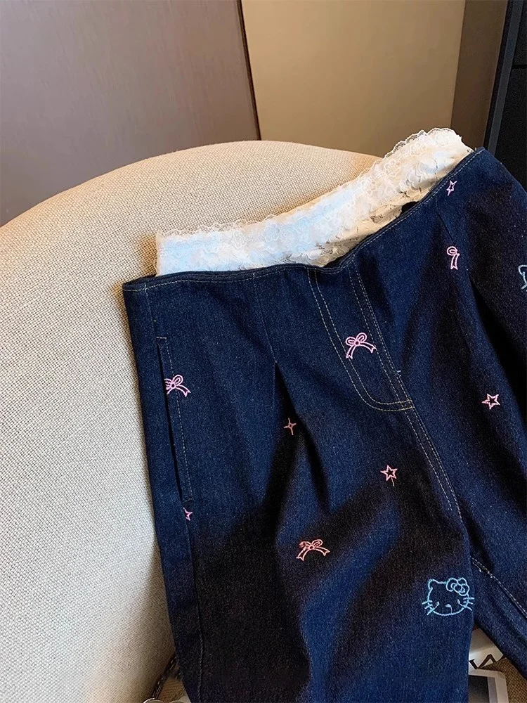 

Устойчивый комплект кружева для сращивания, мужские джинсовые брюки со стандартной посадкой, прямые брюки, повседневные весенние длинные широкие брюки Faion