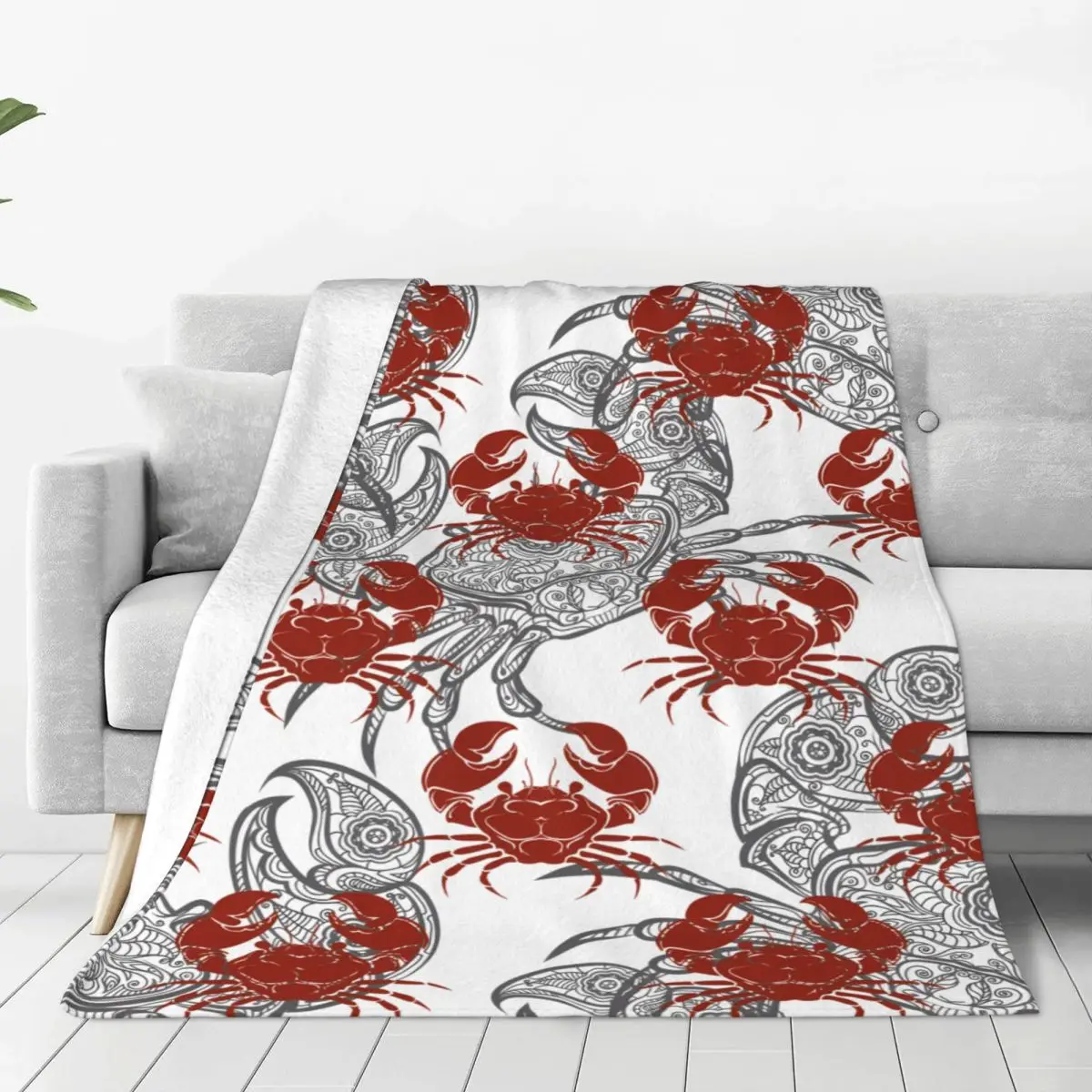 Grey And Red Crabs Flannel Blanket Soft Warm Throw Blankets For Chair Sofa Bed Travel Bedspread Sofas Cover Tapestry