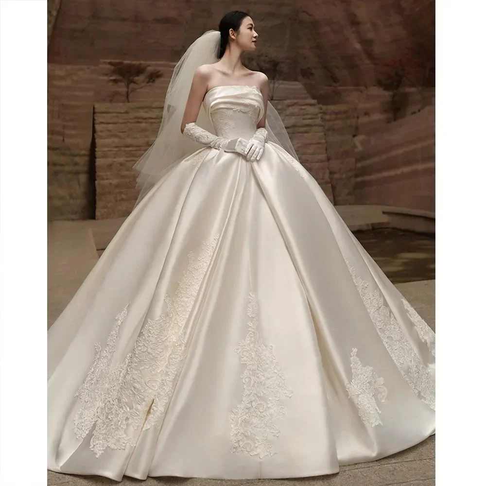 Customzied Flavinke Gorgeous Ball Gown Wedding Dresses 2024 Vestidos De Novia Appliques Satin Princess Bridal Gown Robe Mariage