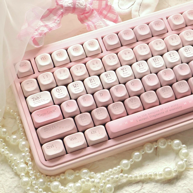 Cute Keycaps Pink Blue Gradient Cherry Moa 120Keyspbt Romantic Tipsy Theme Mechanical Keyboard Diy Customized Keycaps
