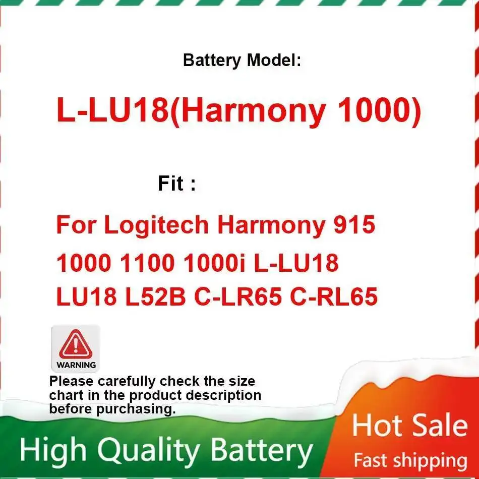 Replacement Battery for Logitech Harmony 915 1000 1100 1000i L-LU18 LU18 L52B C-LR65 C-RL65 Remote Control Portable Batteries