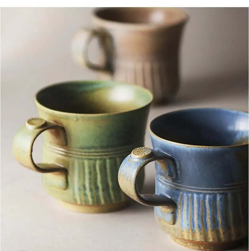 

Японская керамическая кофейная чашка в стиле ретро, офисная кружка для одного чая, дома с держателем для крышки, набор для гостиной, украшение