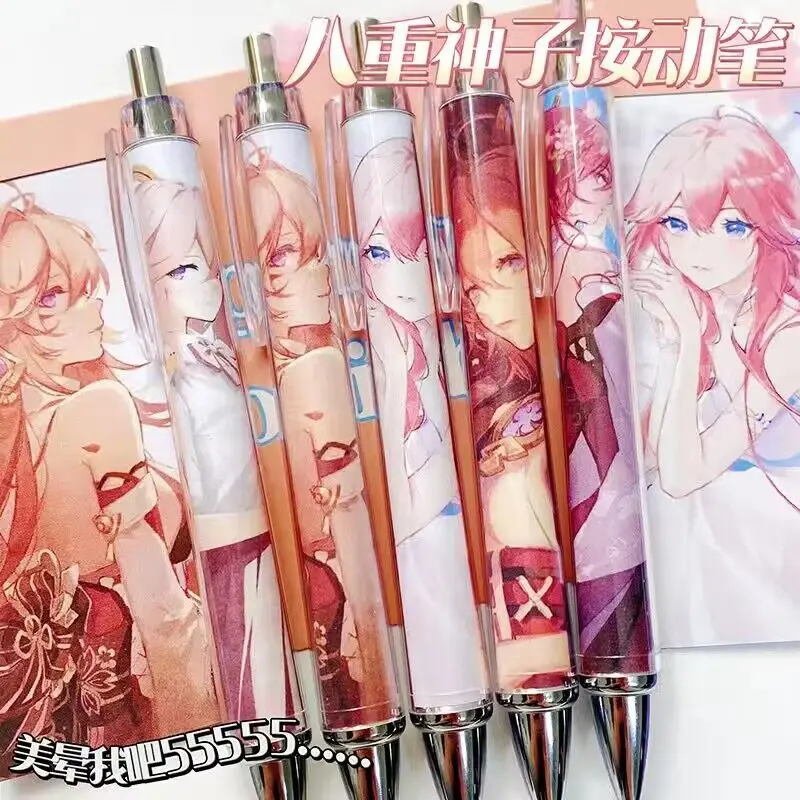 4 PCS Genshin Impact Cute Anime Gel Pen Scaramouche XIAO Cartoon Black Ink Neutral Writing Pen Stationery Office Supplies Gift