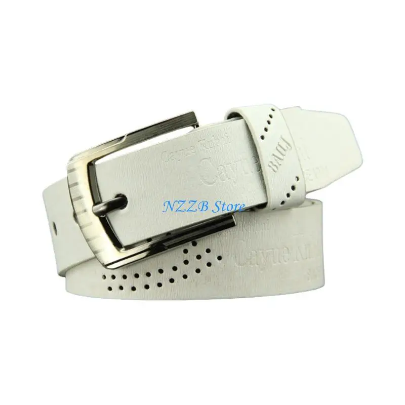 

T21F PU Leather Men's Belt With Adjustable Length And Embossed Letter Pattern for Adult Daily Wear and Formal Occasion