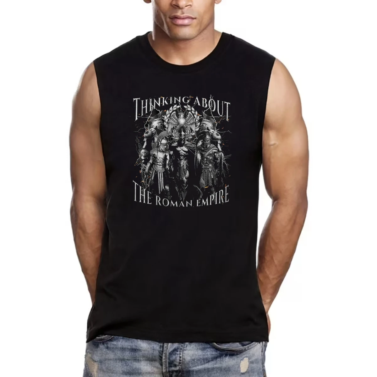 

Think about The Roman Empire SPQR Roman Legion Майка из 100% хлопка с круглым вырезом Летняя повседневная мужская футболка без рукавов
