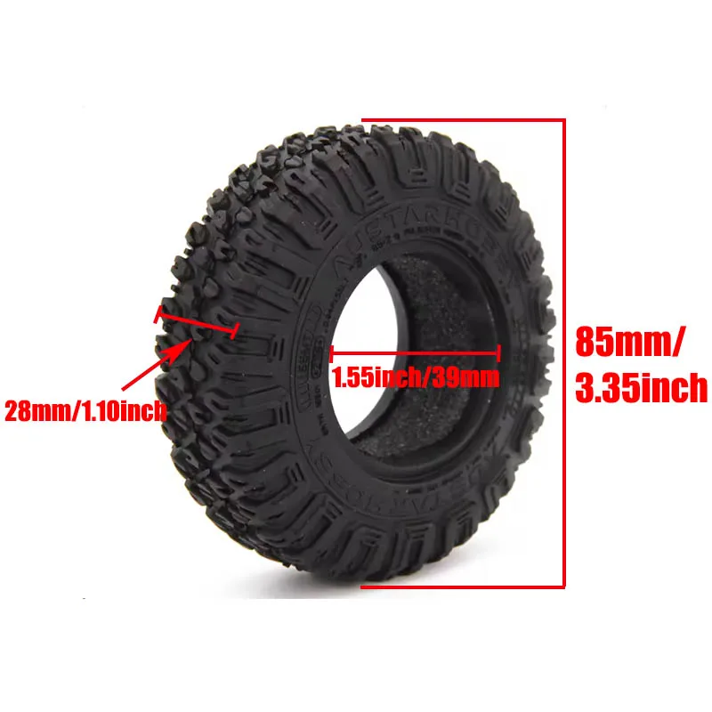 4 Uds neumáticos de goma de 1,55 pulgadas 85x28mm neumático antideslizante para coche de escalada RC en camión de carretera Buggy Tamiya CC01 JIMNY piezas axiales