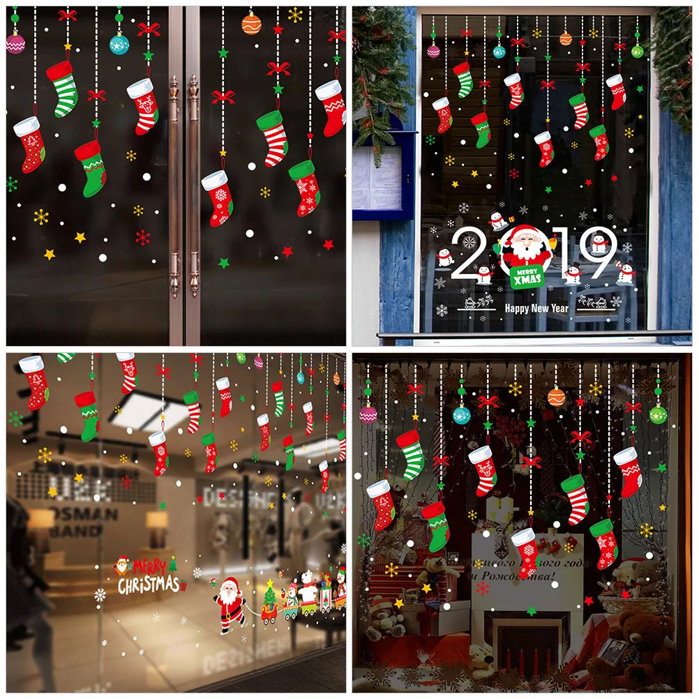 

Christmas Sock Wall Sticker High Grade PVC Xmas Party Decor Easy Apply Remove No Residue Holiday Window Cling Store Home