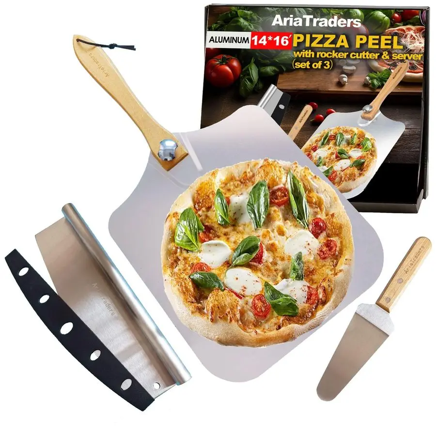 

Металлическая пицница для пиццы 16 дюймов, очень большая лопатка для пиццы 14X16 с 14 резаками для пиццы Рокер-усилитель 10 Сервер для пиццы, лопаточка для пиццы