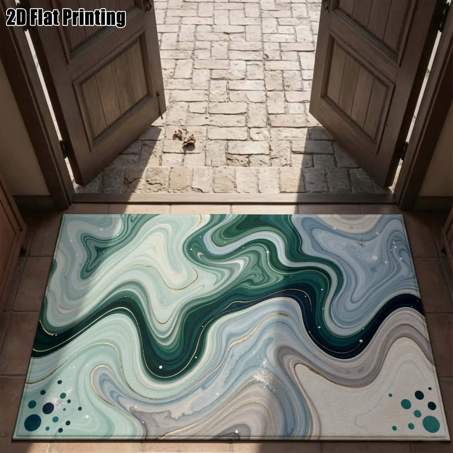 1Pc 2D Printed Nordic/Instagram Modern Minimalist Carpet, Dark Green-Grey Fluid Texture, Machine Washable, Multi-Size, Suitable for Home Decor Scenes