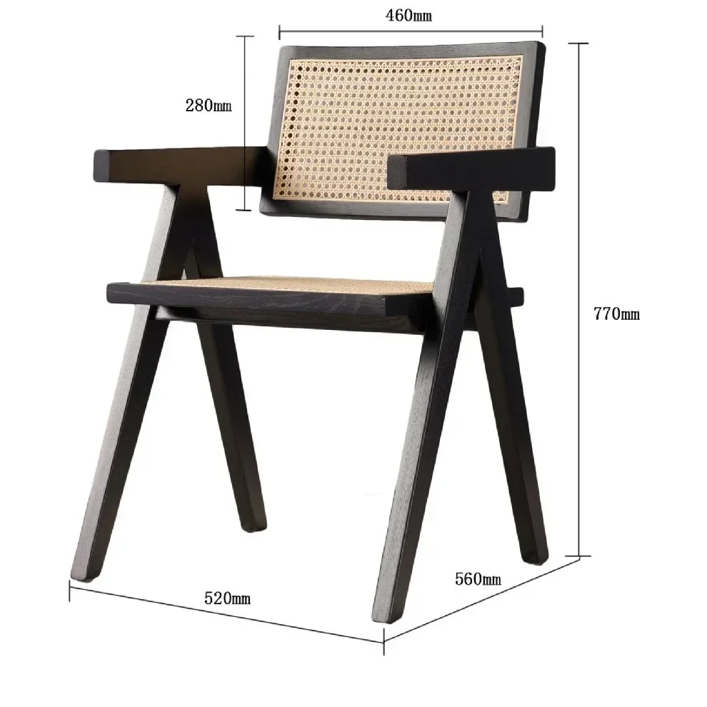 Hot SalesAsh Black Restaurant Cane Wood Hotel Luxury Modern Rattan Dining Chair With Arms