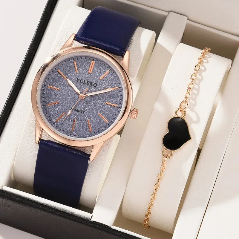 2pcs Set Women Watches Fashion Casual Ladies Quartz Wristwatches Leather Strap Watch Women Female Clock for Girl Gift No Box