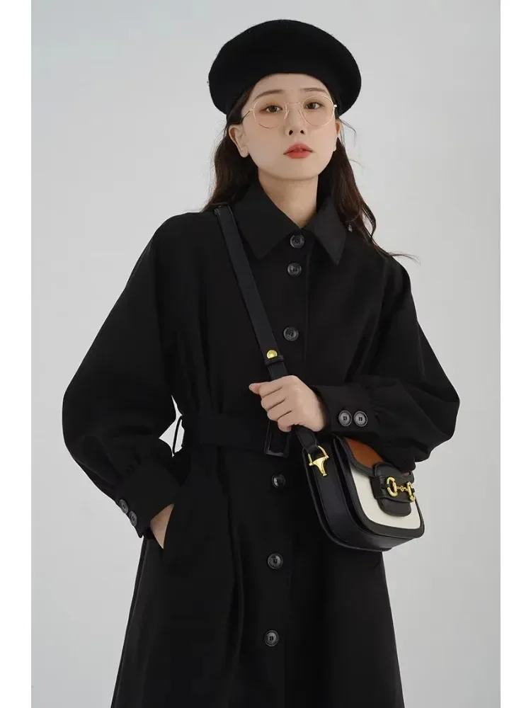 Women Long Woolen Coat Autumn Winter Slim Fit Waist-Defined Design Elegant Overcoat for Petite Frames Chic and Warm Outerwear