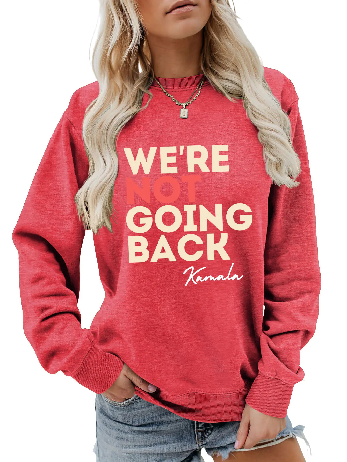 Autumn new women's round neck we're not going back kamala printed hoodie casual loose long-sleeved top with all fashion pullover
