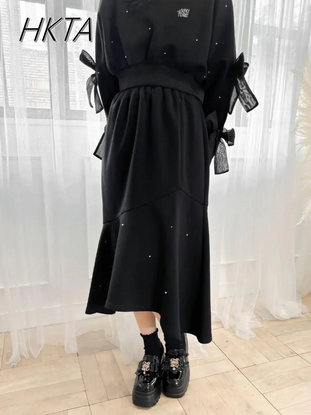 

2024 Autumn New Split Irregular Long Fishtail Skirt Women's Japanese Girls Sweet Elegant Ruffle Edge Med-length Skirt Female