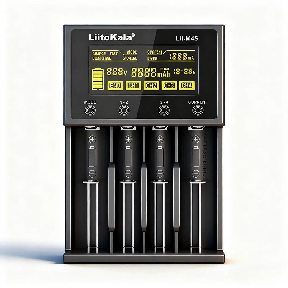 Liitokala Lii-M4S Smart Charger LCD 4 Slot Touch Type-C 18650 21700 26650 AA AAA Ni-MH Li-Ion Test Discharge Storage Power Bank view 2