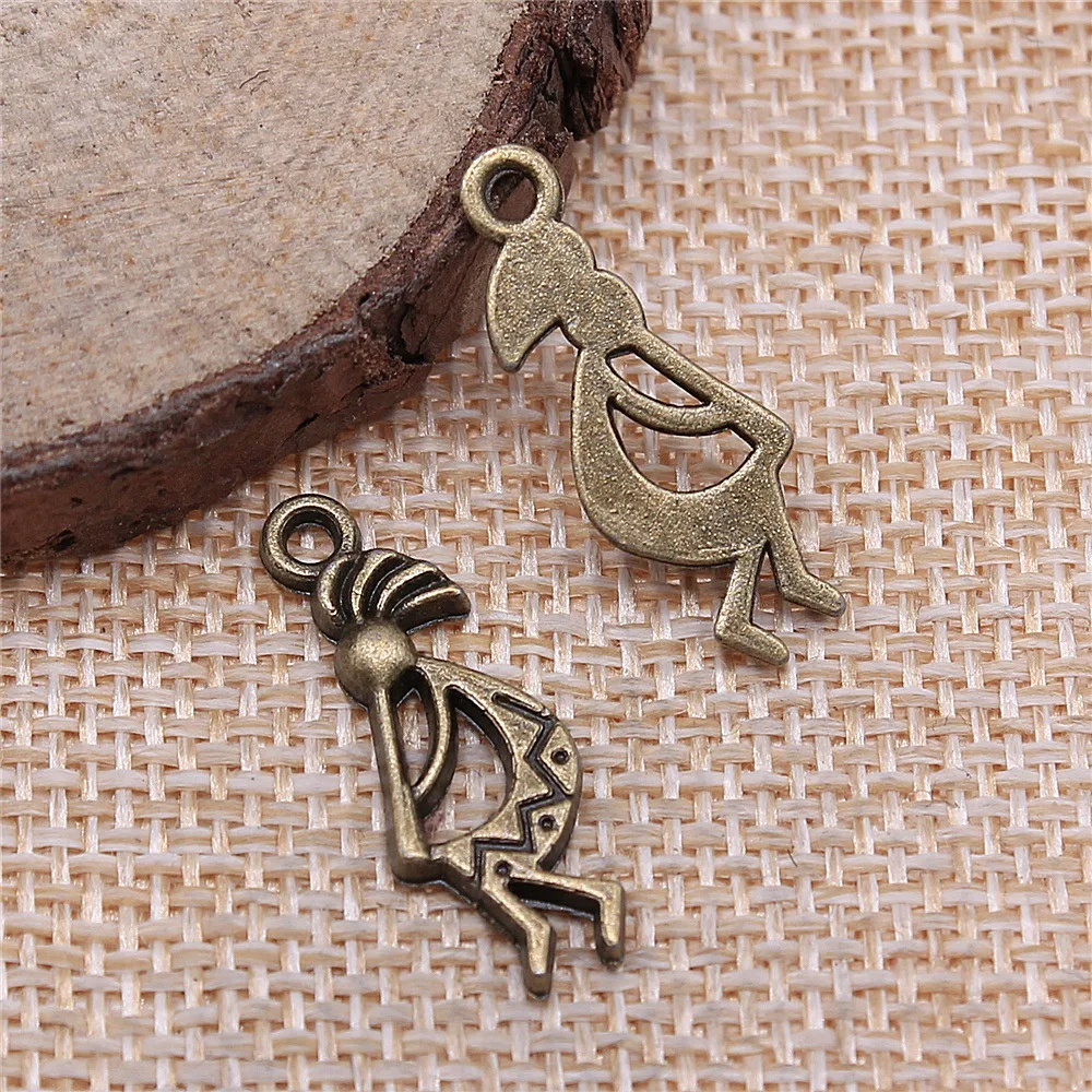 

40pcs 24x9mm(0.94x0.35inch) 2 Colors Antique Bronze Color Antique Silver Color Indian Fertility God Kopelli Pendants