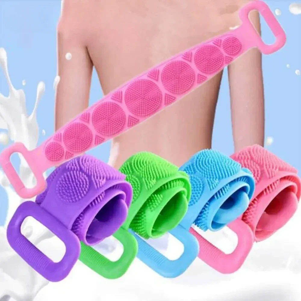 Cepillo de ducha de silicona para limpieza corporal, 1 piezas, exfoliante con banda de limpieza para la espalda, accesorios para el hogar y el baño