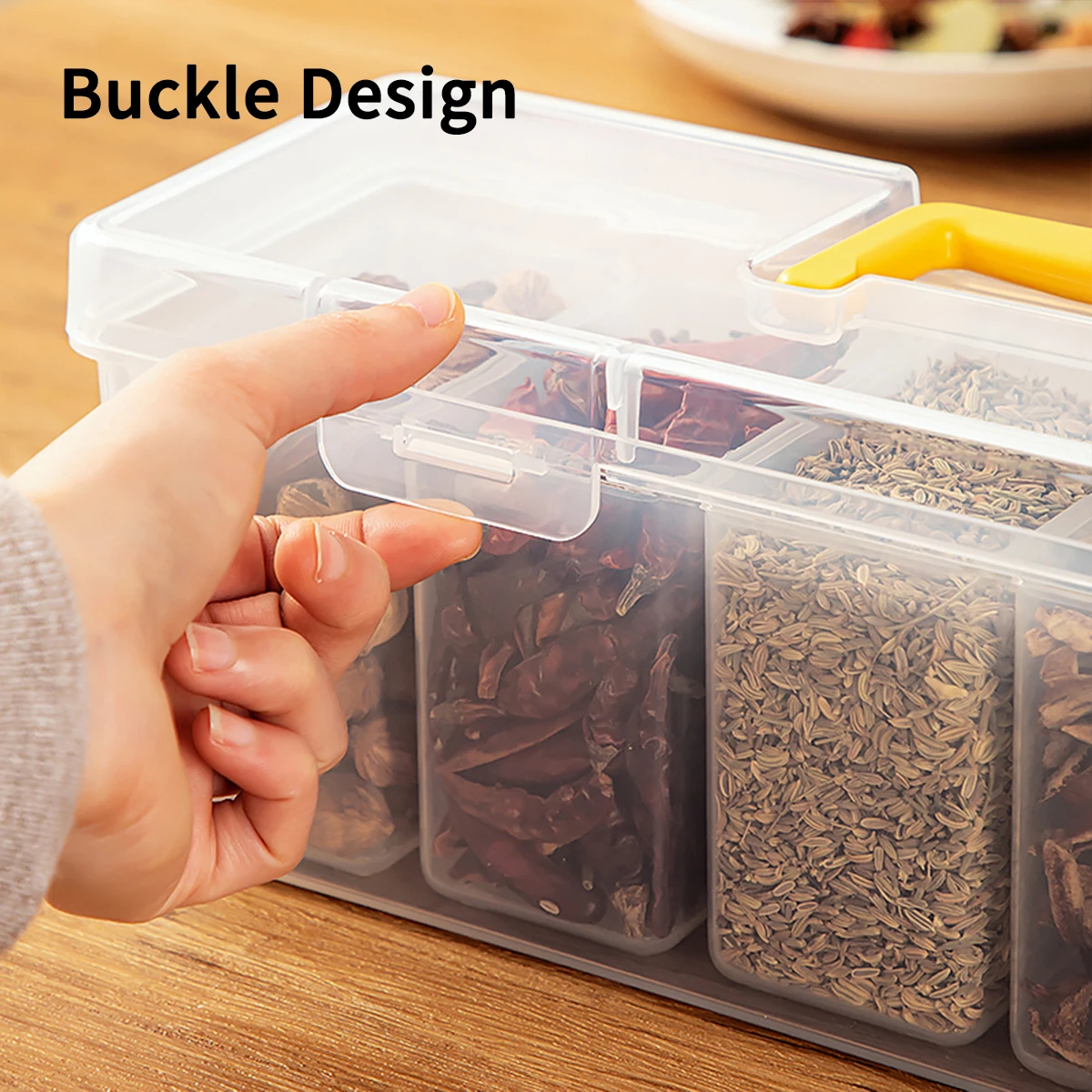 WORTHBUY 6 Grids Sealed Plastic Storage Box With Handle Portable Large Capacity Spice Storage Container Clear Kitchen Organizer