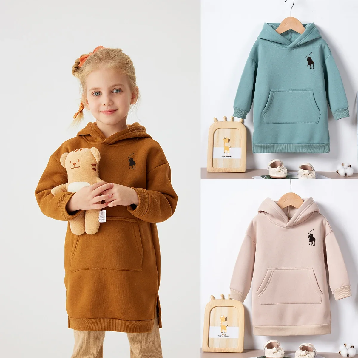 2024 Preschooler Winter Printed Pullover Loose Hooded Sweatshirt Long Sleeve Fleece Warm Top Autumn